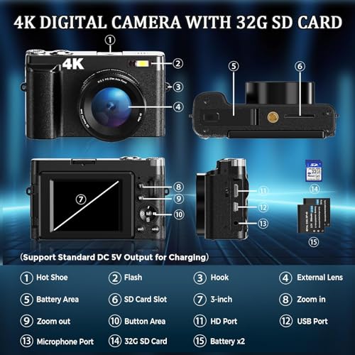 4K 48MP Digital Camera for Photography and Vlogging with Flip Screen M29302