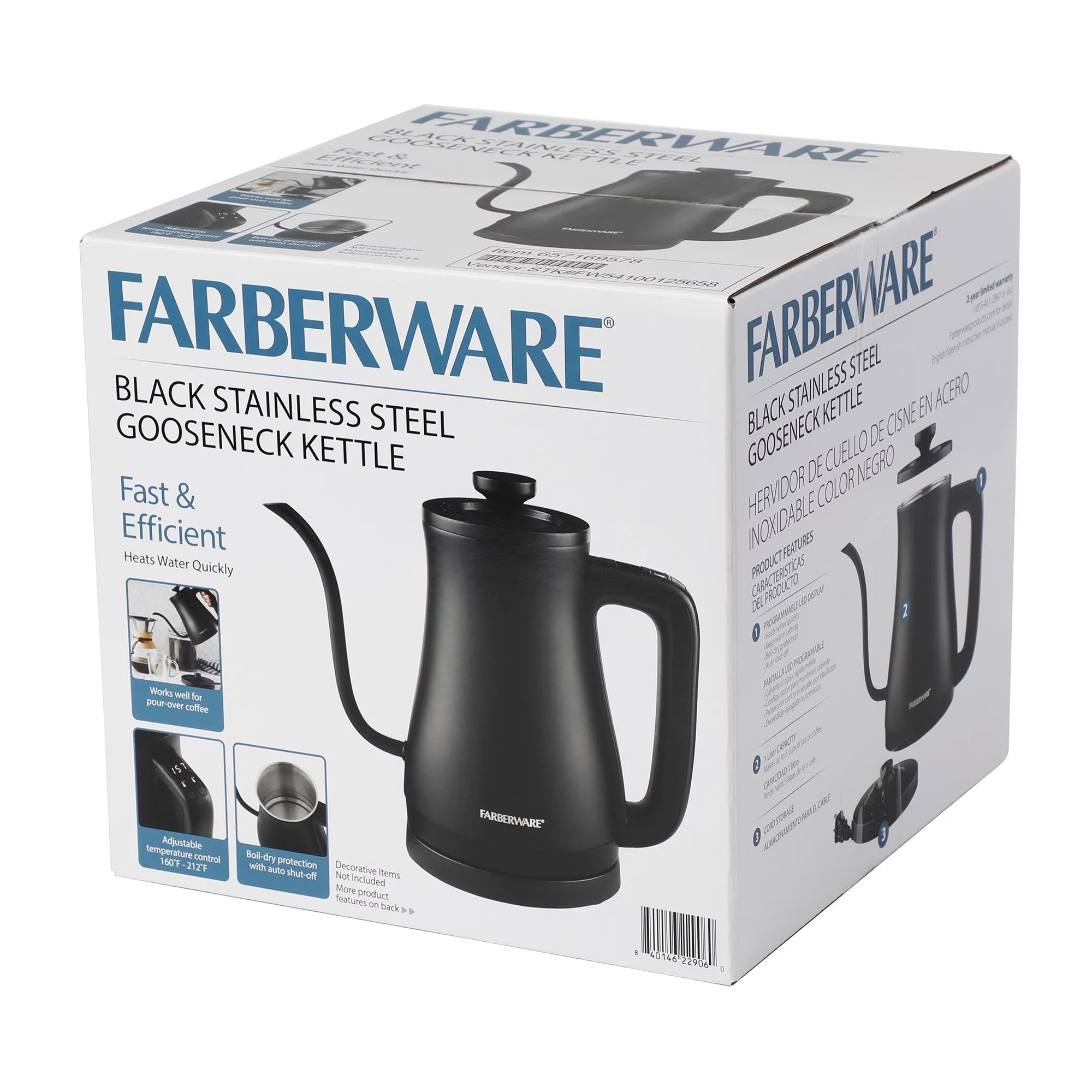 Gooseneck Electric Kettle, 1 Liter, Black W78645