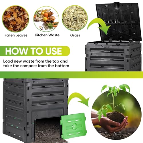 Garden Compost Bin 120 Gallon, Aerating Outdoor Compost Box, Easy Assembling, Black Y71505