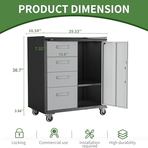 Rolling Tool Storage Cabinet with 4 Drawer and Locking Door U282375