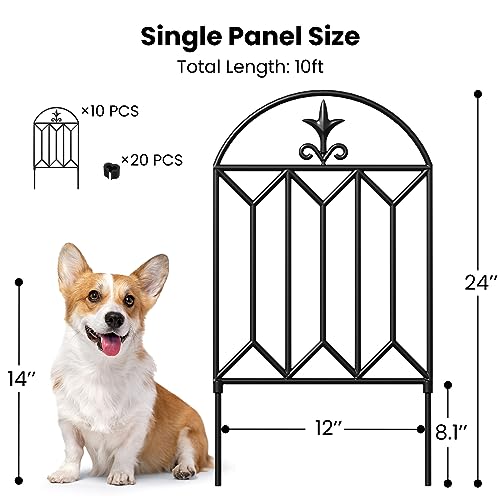 Decorative Garden Fence Panels for Dogs, 24in H x 10ft L, No Dig Metal Edging A58606