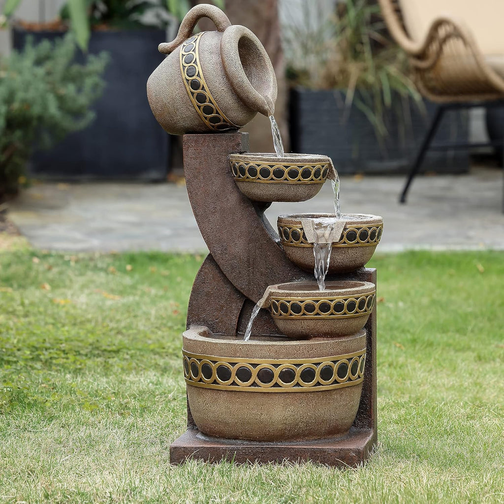 Outdoor Water Fountain, 5 Tiered Cascading Pitchers for Patio and Garden P44741