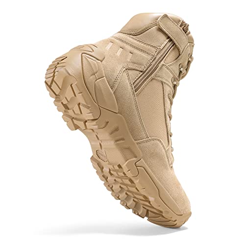 Men's Military Tactical Work Boots Side Zipper Leather Motorcycle Combat Boots N655026