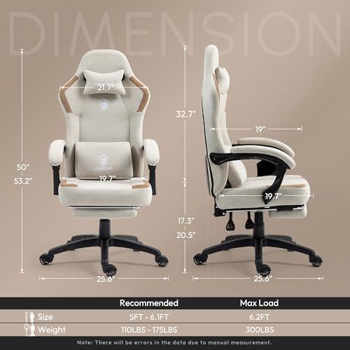 Fabric Gaming Chair with Pocket Spring Cushion and Footrest V343974