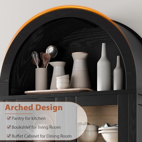 Arched Bookshelf Pantry Cabinet with Drawers and Shelves, 71" Tall M5569