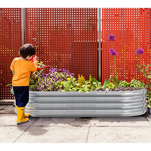Oval Galvanized Steel Raised Garden Bed, 5x2x1 FT, Outdoor Planter Box for Vegetables, Flowers, Herbs G1616