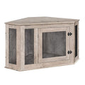 Corner Dog Crate Furniture, Wooden Dog Kennel End Table, Decorative Pet Crate Indoor Use, Furniture Style Dog House for Small Medium Dog, Dog Cage TV Stand, Greige and Black DCHG0801
