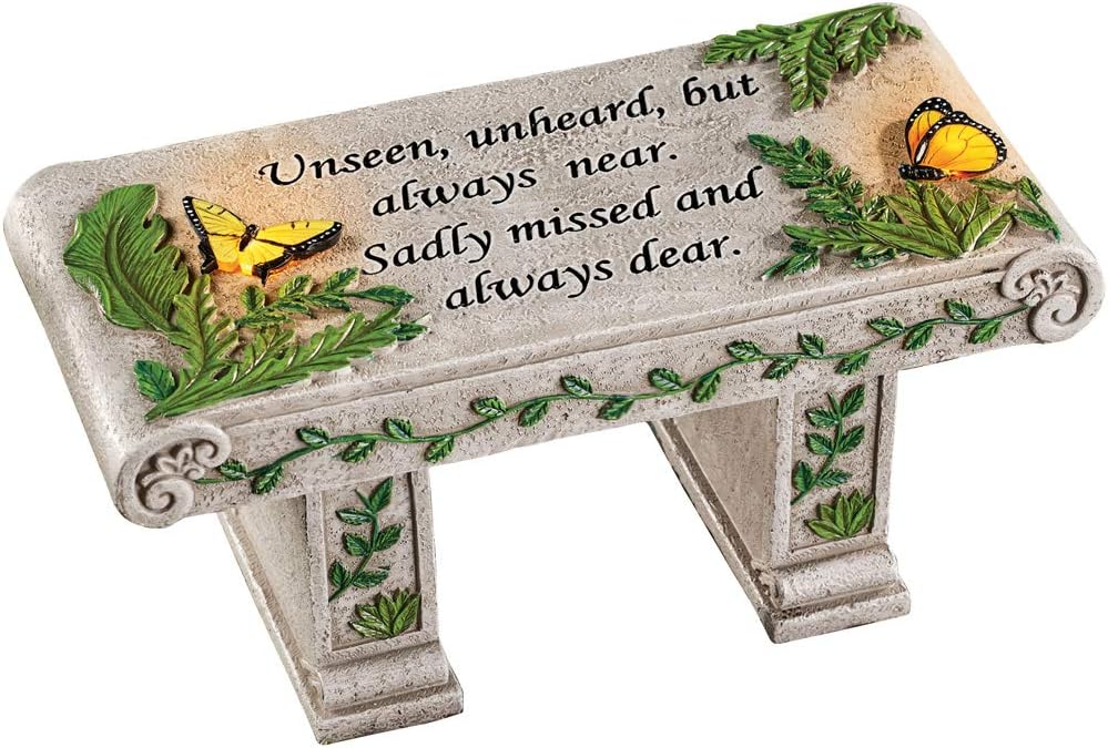 Collections Etc Solar Powered LED Outdoor Garden Memorial Bench with Heartwarming Inscription - Perfect Faux Stone Plaque Statue to Remember Loved Ones 12" L x 5 1/2" W x 5 1/4" H