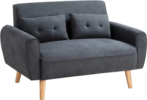 Linen Loveseat Sofa with 2 Pillows, Dark Grey N297821