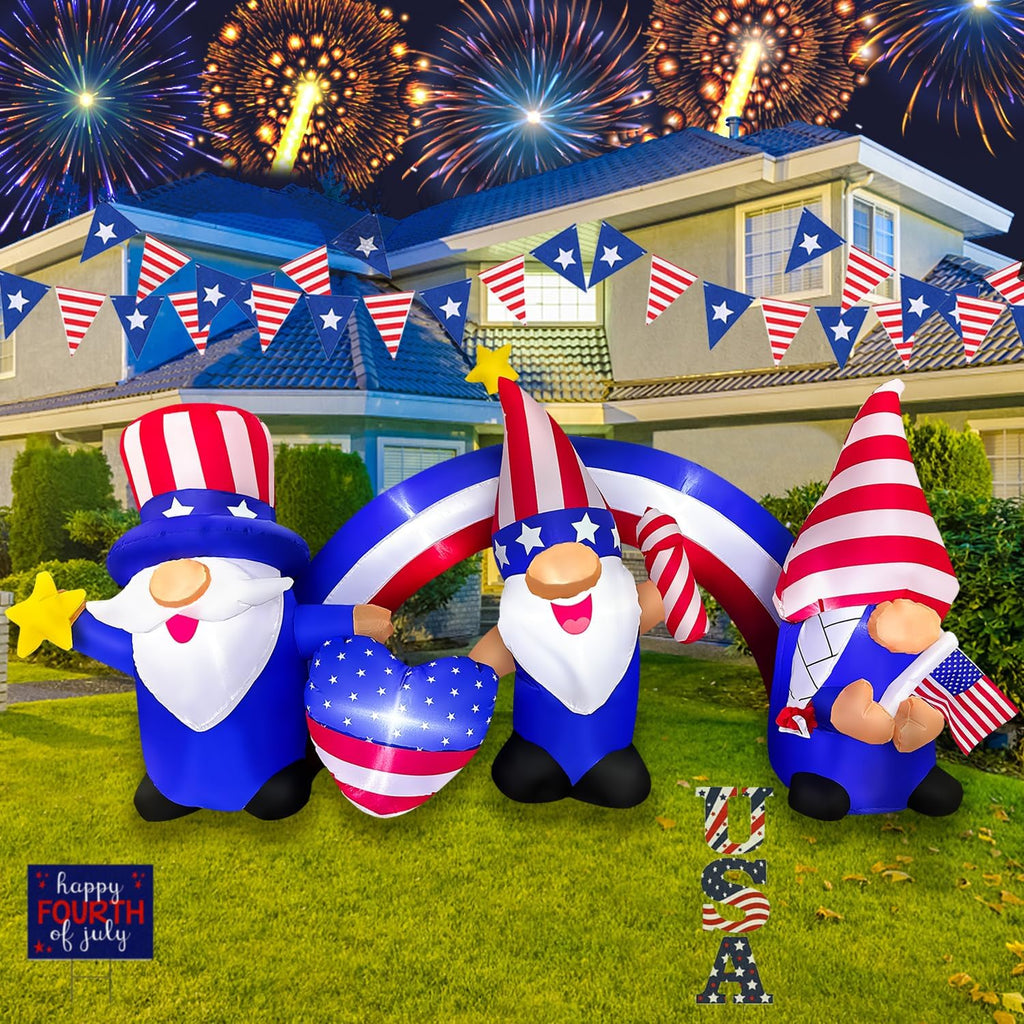 7 FT Inflatable 3 Gnomes with Archway Decorations for Independence Day C245