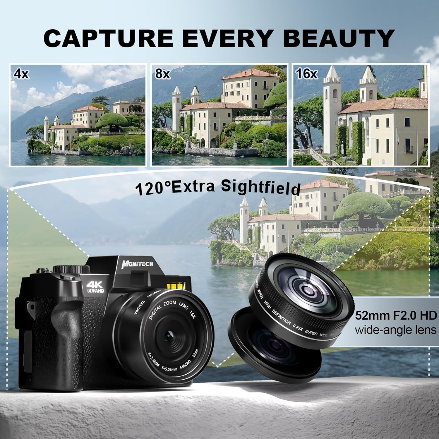 4K Digital Camera for Photography, 48MP Vlogging Camera with Flip Screen, 16X Zoom, Autofocus Q392083