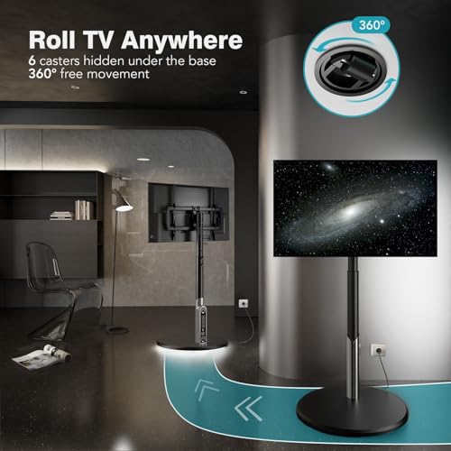 Mobile TV Stand with Power Outlet, Rolling Cart for 27-65 Inch Monitors, Height Adjustable H3227