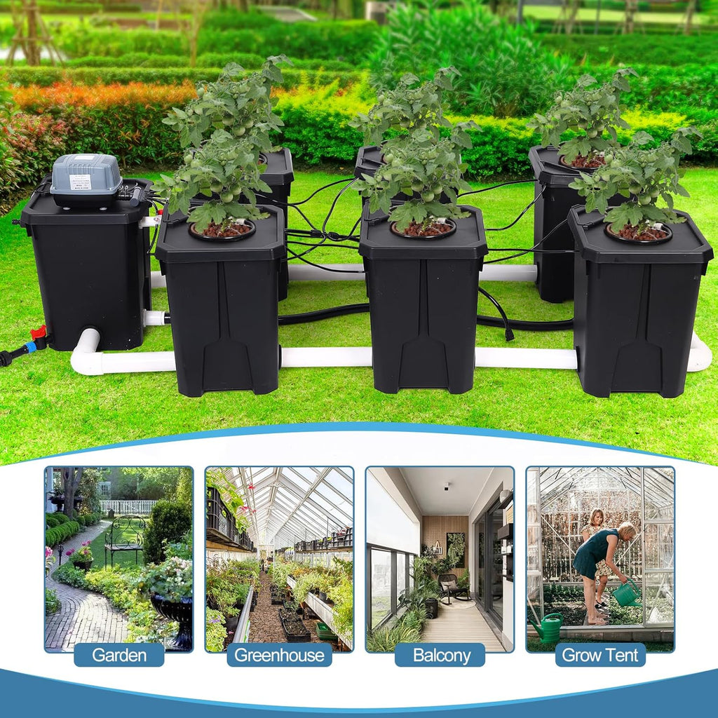 Hydroponics Grow System 6 Site with Reservoir, 7-Gallon Top Drip Recirculating Bucket Kit D5719