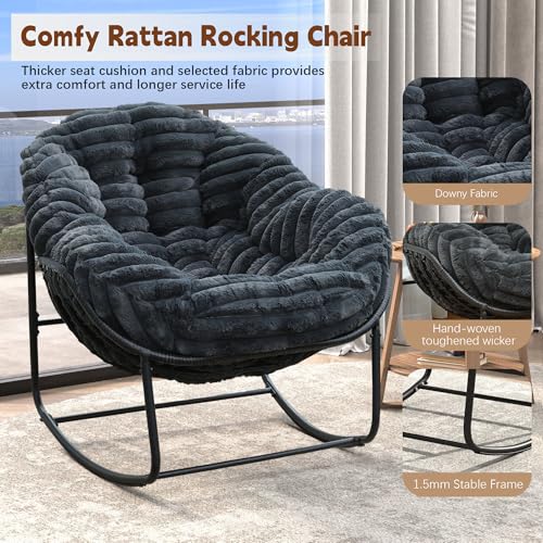 Wicker Egg Rocking Chair with Padded Cushion for Patio and Garden J177274
