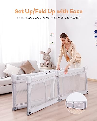 Foldable Extra Large Baby Playpen with Gate, Grey Q683