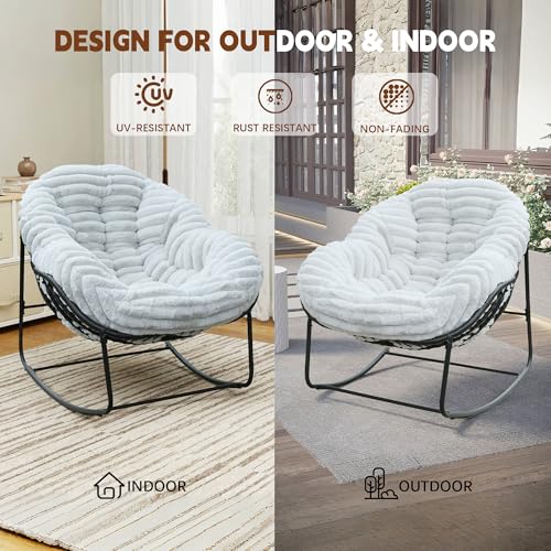 Wicker Egg Rocking Chair with Padded Cushion for Patio and Garden J177274