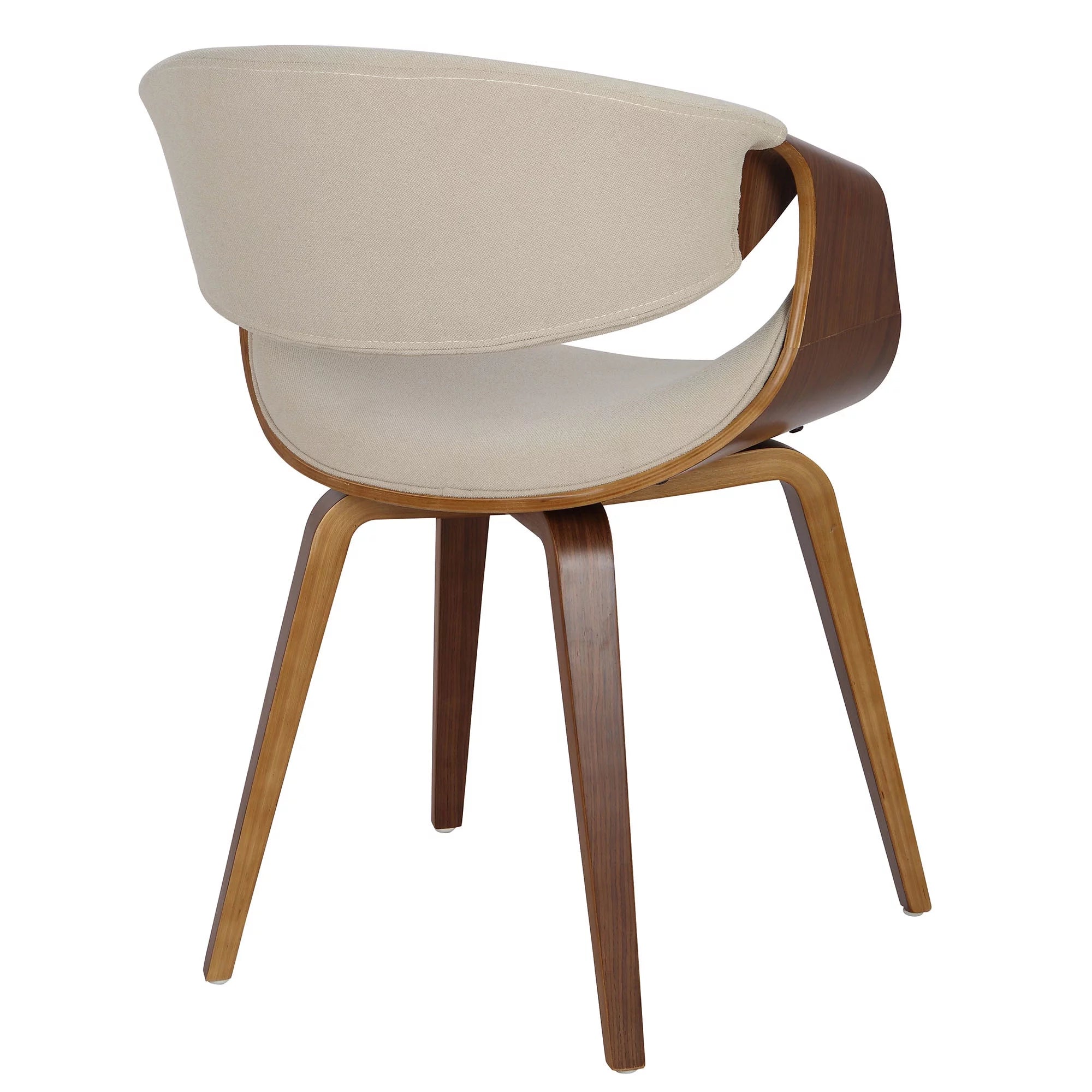 Mid-Century Modern Dining Accent Chair in Walnut and Cream Fabric J558481