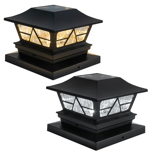 4 Pack Solar Outdoor Fence Post Lights, 2 Modes Post Cap Lights Waterproof Color Changing Warm White/Cool White for Yard, Garden, Porch, Patio Decor, for 4x4 5x5 6x6 Wood Posts