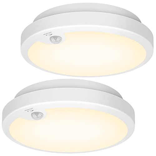2-Pack Battery Operated Motion Sensor LED Ceiling Lights Indoor, Wireless Flush Mount Light Fixture 3000K in 400LM, Battery Powered Ceiling Lamps for Closet Pantry Laundry Stair(Battery Not Included)