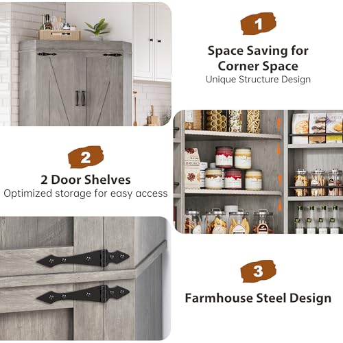 Corner Pantry Cabinet with 4 Doors and Shelves, Grey G77757