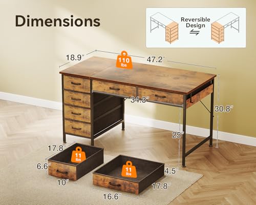 Computer Desk with 6 Drawers, 40 Inch Small Desk with Storage L2851