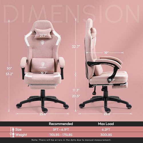 Fabric Gaming Chair with Pocket Spring Cushion and Footrest V343974