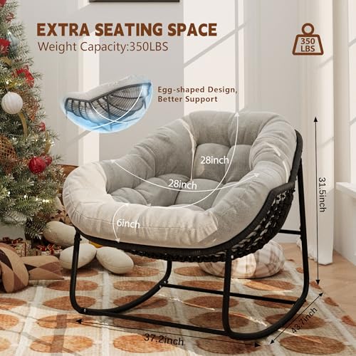 Wicker Egg Rocking Chair with Padded Cushion for Patio and Garden J177274