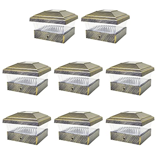iGlow 8 Pack White Outdoor Garden 5 x 5 Solar LED Post Deck Cap Square Fence Light Landscape Lamp Lawn PVC Vinyl Wood