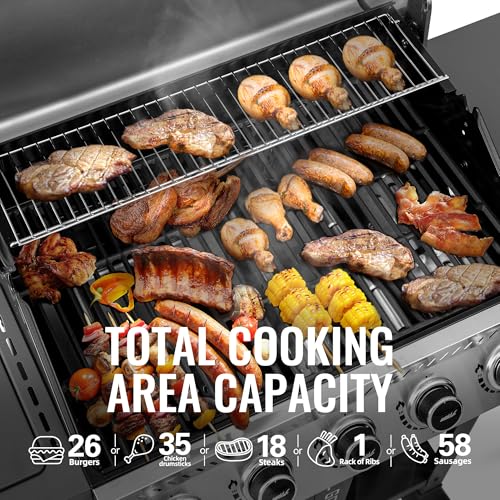 5 Burner Propane Gas Grill with Side Burner and Sear Burner, Cart Style BBQ Grill C4711