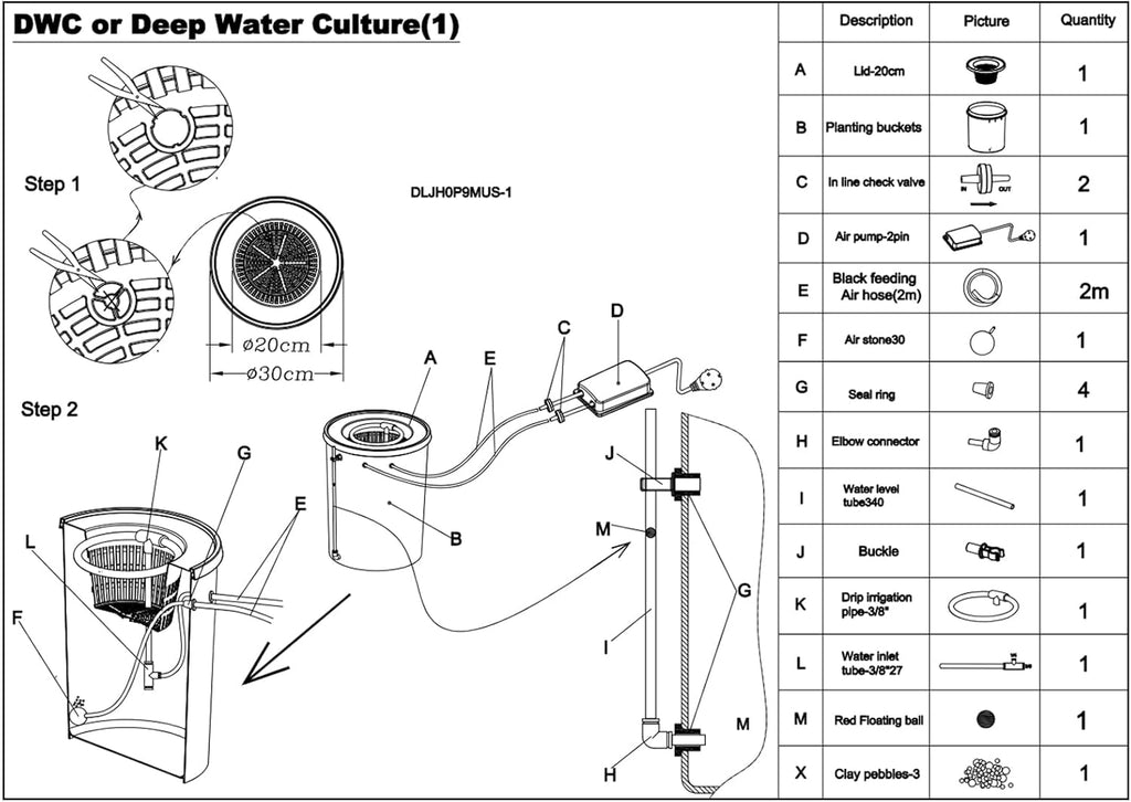 5-Gallon Deep Water Culture Hydroponics Growing System Kit with Air Pump and Air Stone J762868