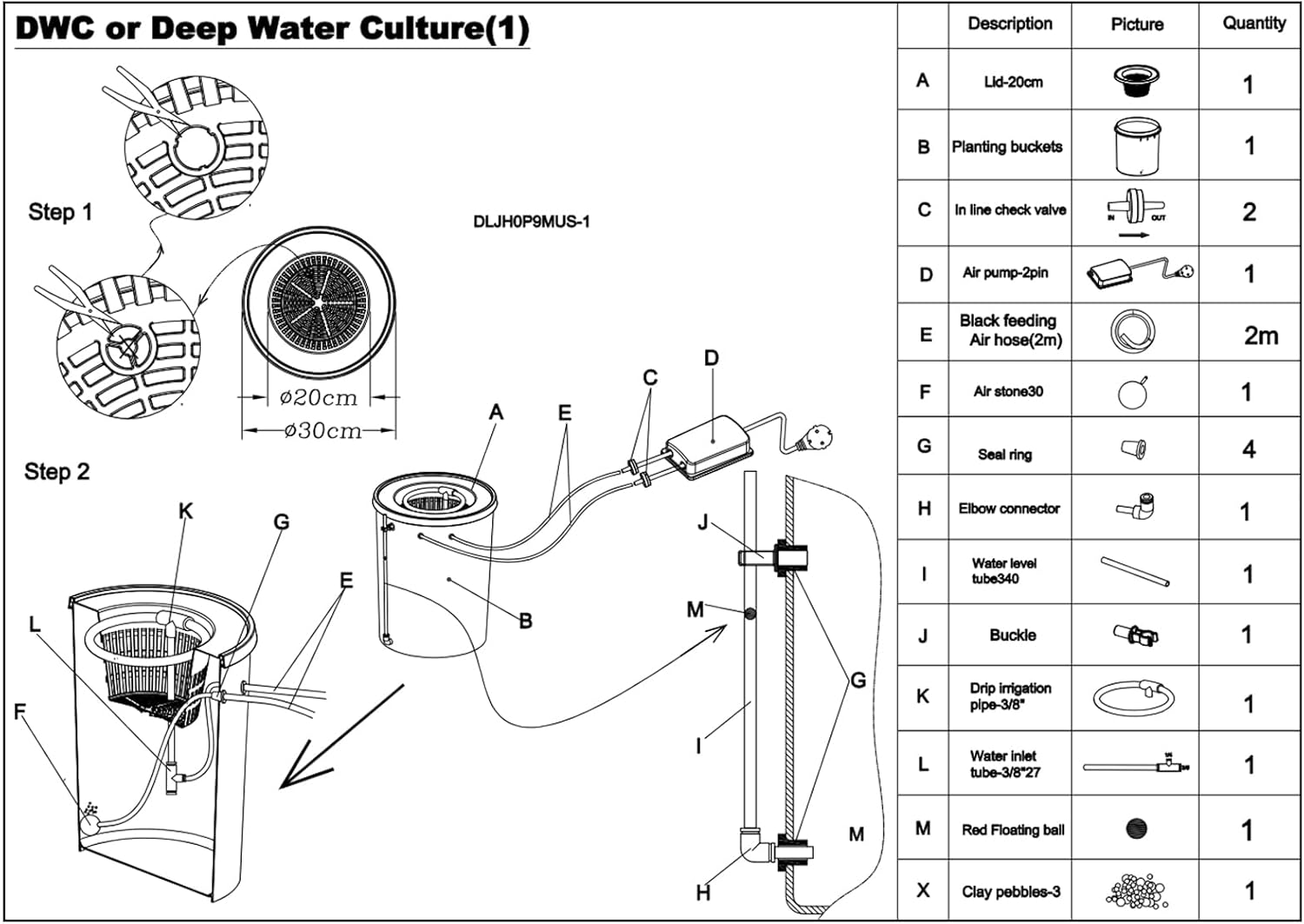 5-Gallon Deep Water Culture Hydroponics Growing System Kit with Air Pump and Air Stone J762868