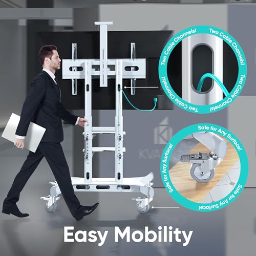 Mobile TV Stand on Wheels for 50-86 Inch TVs, Adjustable Height, Rolling Cart with Shelves B525016
