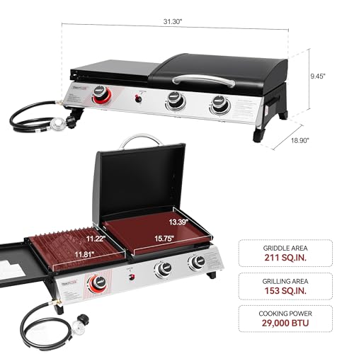 3 Burner Propane Gas Grill and Griddle Combo with Lid, 29,000 BTUs, 364 Sq. In. Cooking Area U469458