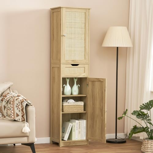 67" Tall Bathroom Cabinet with 2 Doors and 1 Drawer, Adjustable Shelves T930834