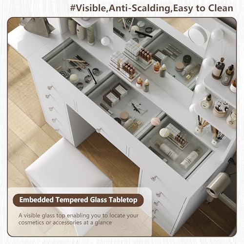 Makeup Vanity Desk with Lighted Mirror and Power Outlet F65931