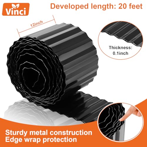 Garden Landscape Edging Border, 12 Inch x 20 FT Corrugated Metal, Black H966