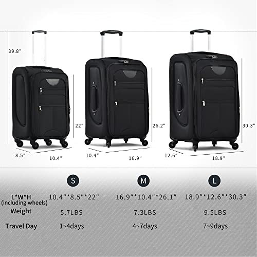 Softside 3-Piece Expandable Luggage Set with TSA Lock Spinner Wheels S375