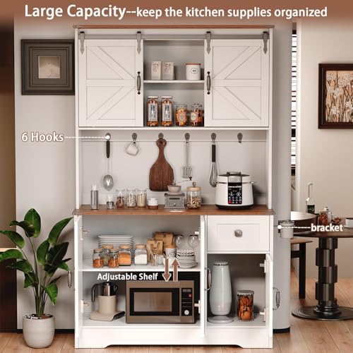 Kitchen Pantry Cabinet with Charging Station and Microwave Stand, White A481