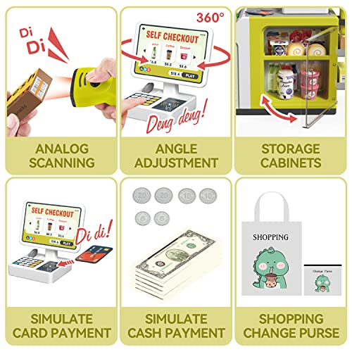 Cash Register Playset for Kids - 48PCS Pretend Play Money, Calculator, Scanner, Credit Card and Play Food S776931