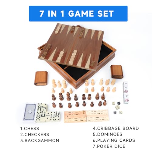 16" 3-in-1 Wooden Folding Chess, Checker & Backgammon Board Game Set L259