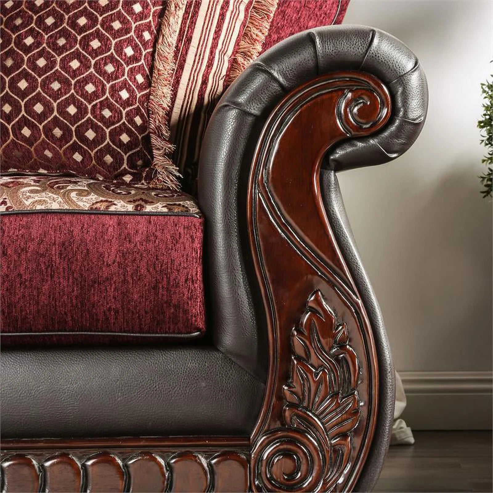 Faux Leather 2-Piece Sofa Set in Burgundy Red L49869