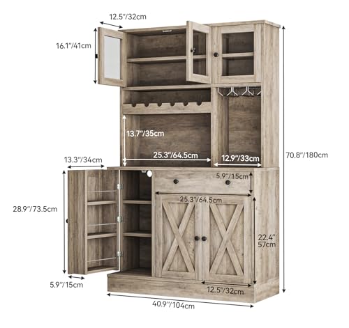 Kitchen Pantry Cabinet with Wine Rack & Power Outlet, 71" H Tall Storage Cabinet with Doors and Shelves W56221