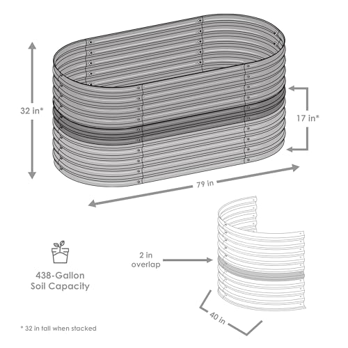 Oval Raised Garden Bed - Stackable Steel Planter Kit with Rubber Edge Trim - Brown I830813
