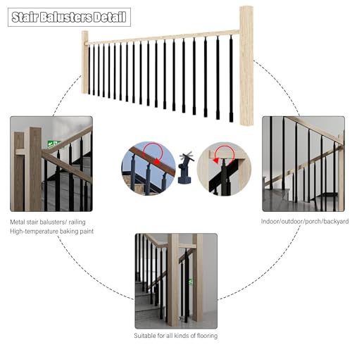 Staircase Balusters Black 1 Inch Stair Spindles Post Kit with Bracket W7804