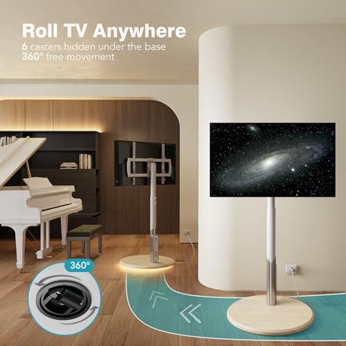Mobile TV Stand with Power Outlet, Rolling Cart for 27-65 Inch Monitors, Height Adjustable H3227