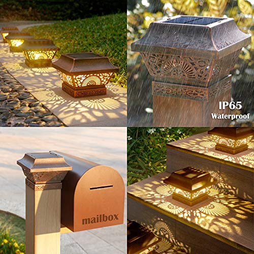 Solar Post Lights 2 Pack Outdoor Waterproof Metal LED for Wooden Fence Posts U887