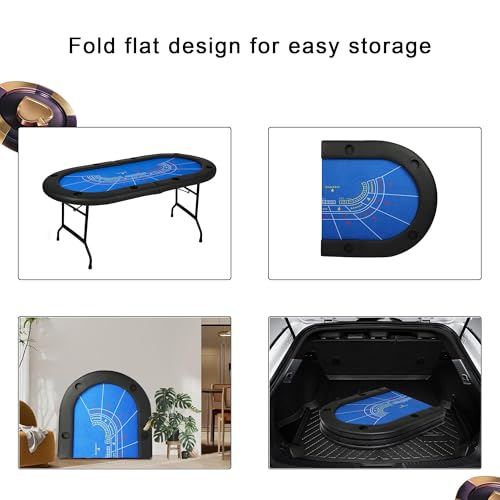 84" Foldable Poker Table with Chips Tray, 10 Player Oval, Green Felt U489
