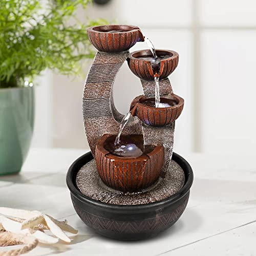 Tabletop Water Fountain with LED Lights, 5-Tier Indoor Cascading Water Feature D632