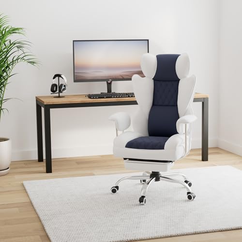 Gaming Chair with Lumbar Support and Footrest, PU Leather, Black E8234