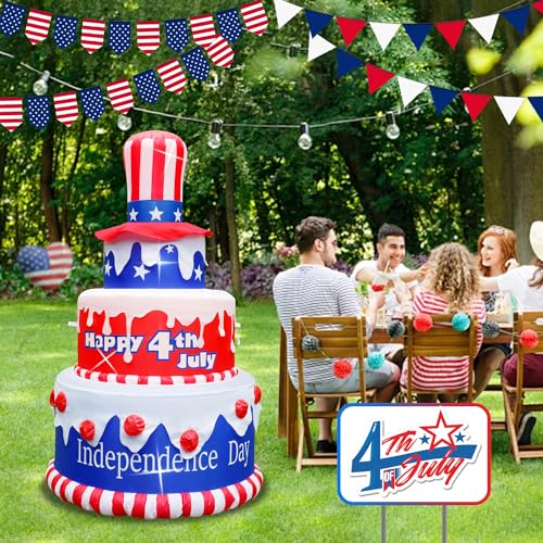 4th of July Inflatables Outdoor Cake with LEDs Patriotic Garden Yard Decoration N28503
